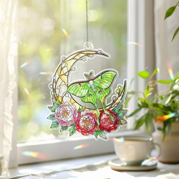 ViciArt Holographic Luna Moth Acrylic Window Hanging, 4" Boho Suncatcher, Floral Decor