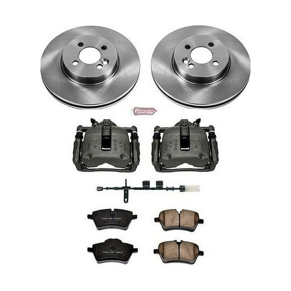 PowerStop Front Stock Replacement Brake Pad and Rotor Kit with Calipers Fits: MINI COOPER Select Models KCOE6741