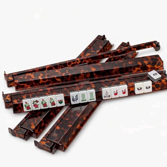 Tortoise Mahjong Racks & Pusher 4PCS Set, Tortoise Shell Acrylic Mahjong Rack Set with Fully Detachable Magnetic Pushers,Glossy Finish