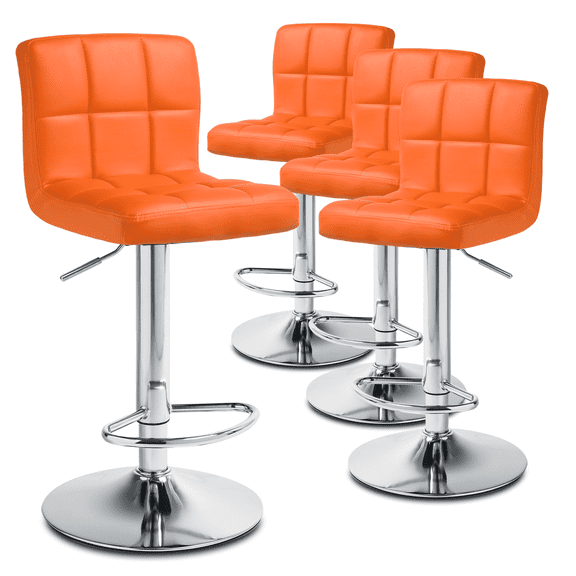 Magshion Set of 4 Adjustable Swivel Bar Stools Armless Low-Back Faux Leather Kitchen Counter Height Barstools Chairs, Orange