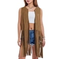 thumbnail image 2 of Ruyang Women's Tassel Sleeveless Summer Western Cowboy Punk Cardigan Jacket Suede Leather Jacket 70s Hippie Clothes, 2 of 9