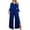 Blue, variant on Dyfzdhu Jumpsuits for Women Slit Sequin Solid V Neck Elegant Wide Leg Loose Sleeve Bell Jumpsuit Black