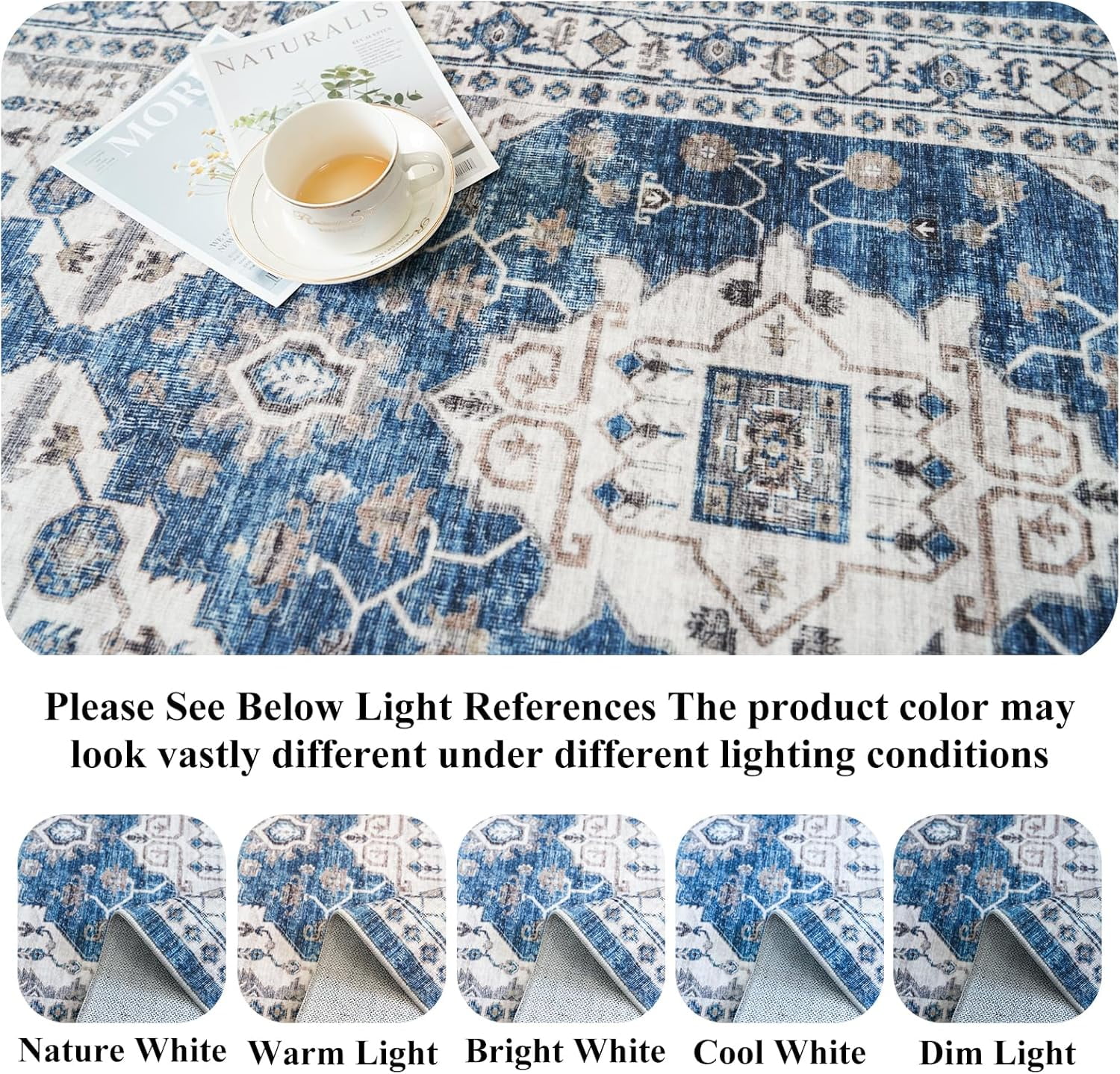 YOUFORTONG 2x5 Washable Hallway Runner, Oriental Farmhouse Non-Slip Ultra Soft Rug,Stain Resistant Carpet for Entryway Kitchen Living Room Bedroom,Blue