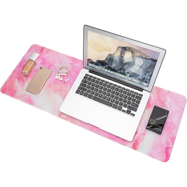 Desk Pad Protector,Cute Mouse Pad,Marble Office Desk Mat,Non-Slip Desk Pad for Keyboard and Mouse,Laptop Desk Leather Cover,Waterproof Writing Mat for Office Home (Pink,31.5" x 11.8")