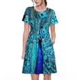 thumbnail image 1 of Easygdp Beautiful Blue Peacock para Vestido Transpirable de Mujer, Vestido Suelto de Manga Corta con Pliegues y Bolsillos para el Verano, 1 of 6