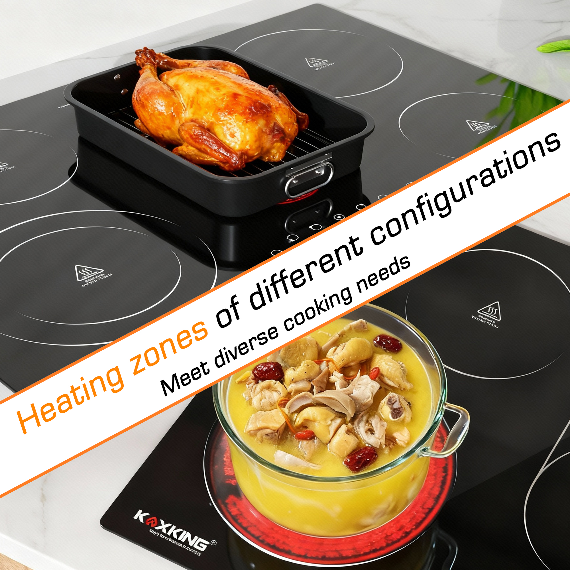 30 Inch Electric Cooktop 5 Burners, 8500W Built-in Radiant Ceramic Stove Top with Dual Expandable Heating Zone, Touch Control 9 Power Levels, Timer & Child Lock, Hard Wired 220-240V(NO PLUG)