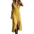 thumbnail image 2 of YuXingFu Womens Dresses with Pockets Plus Size Maxi V-Neck Plus Size Womens Dress Sleeveless for Vacation Long Casual Summer Yellow L, 2 of 9