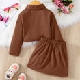 thumbnail image 4 of Ruiwill Girl Outfit Set Long Sleeve Notched Lapel Coat Outfit With Letter Print Short Skirt Bow Tie Two Piece For Autumn Winter Season Girl Clothes Brown Size 3-4 Years, 4 of 9