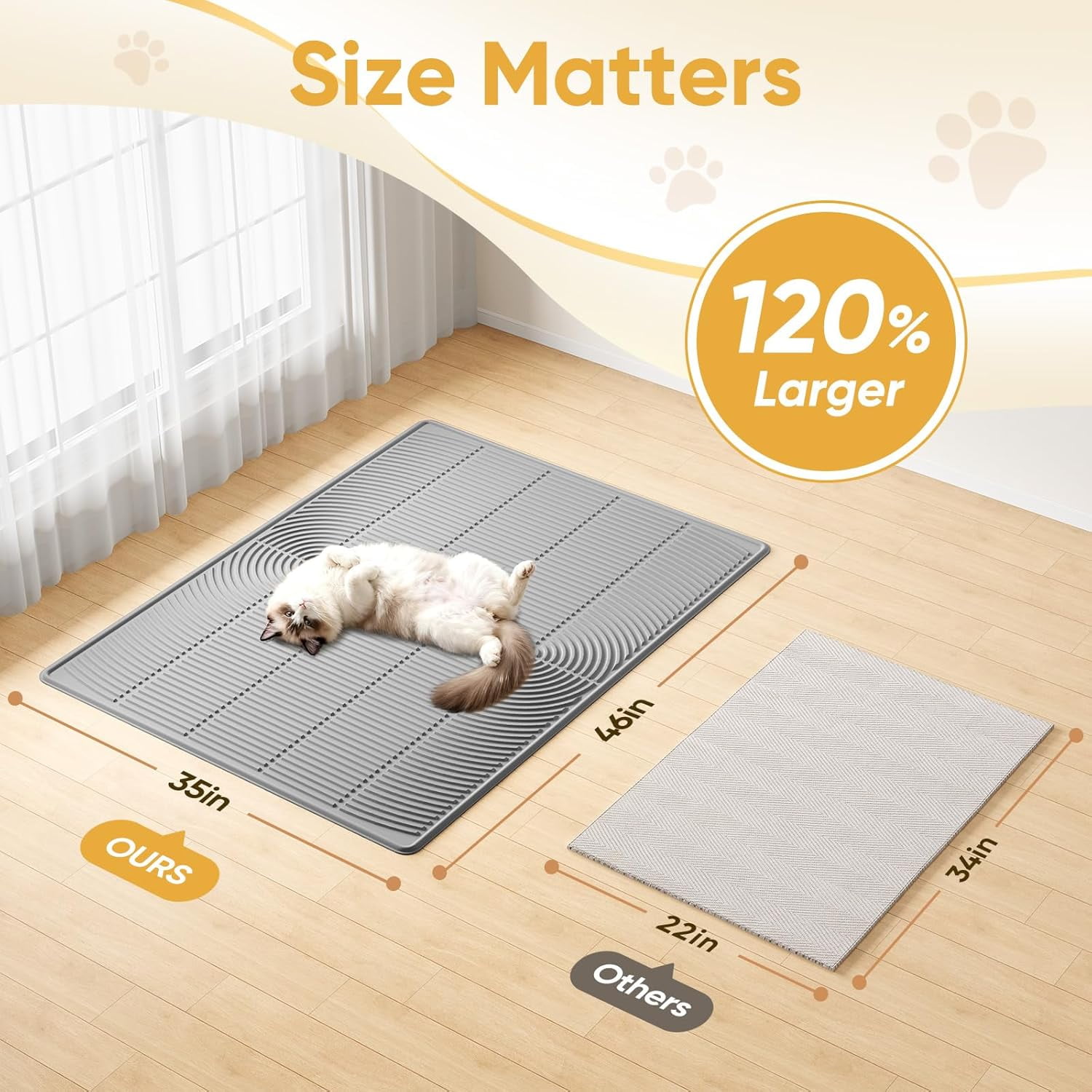 XXL Extra Large Cat Litter Mat, Silicone Litter Box Mat for Floor, Waterproof & Non-Slip, Easy to Clean, Cat Litter Trapping Mat & Kitty Litter Catcher for Scatter Control (Gray)