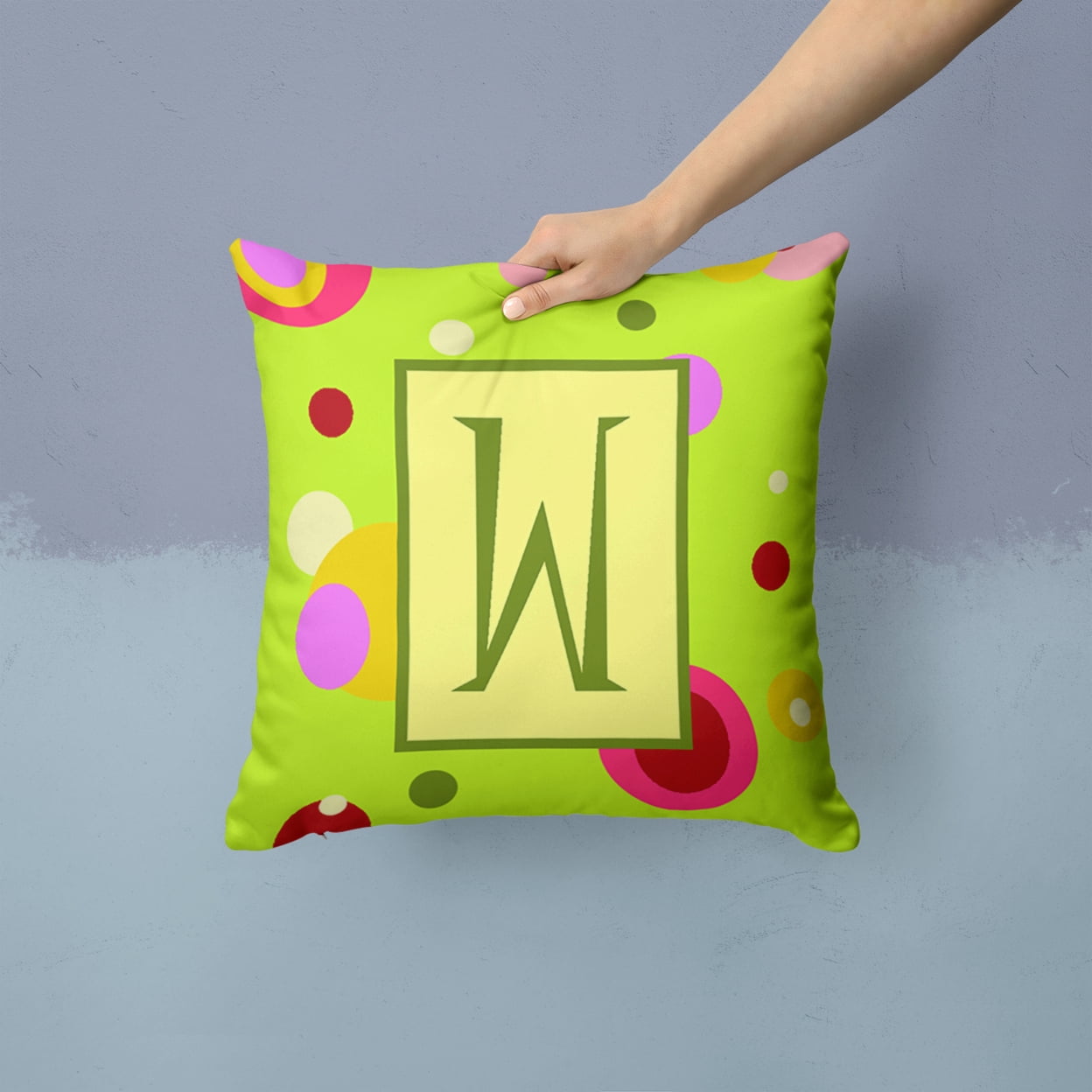 Carolines Treasures CJ1010-WPW1414 Letter W Initial Monogram - Green Decorative Canvas Fabric Pillow 14Hx14W