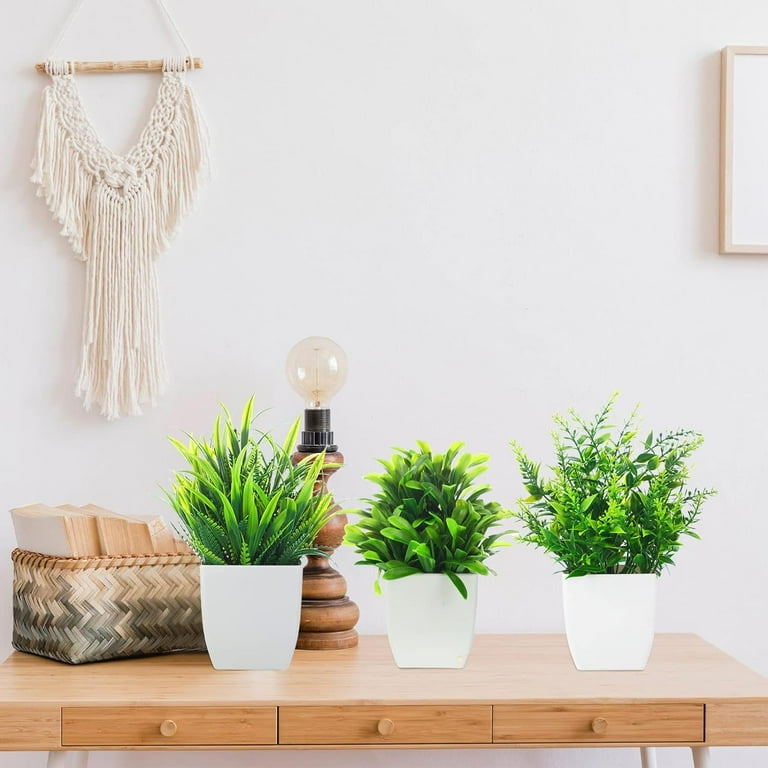 Small Fake Plants Mini Artificial Potted Plants Indoor Plastic Artificial Plants Aesthetic Eucalyptus Greenery Decor for Office Shelves Living Room
