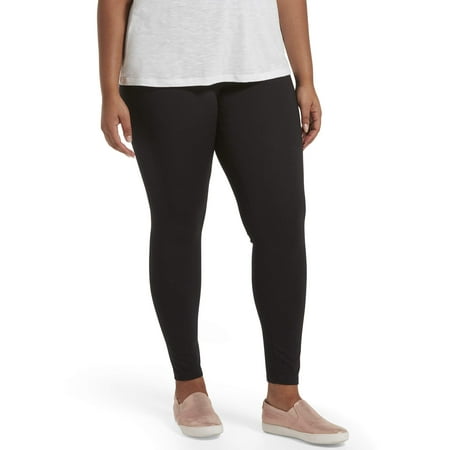 HUE Women's Travel Wide Waistband Cotton High Waist Leggings, Black, Extra Small