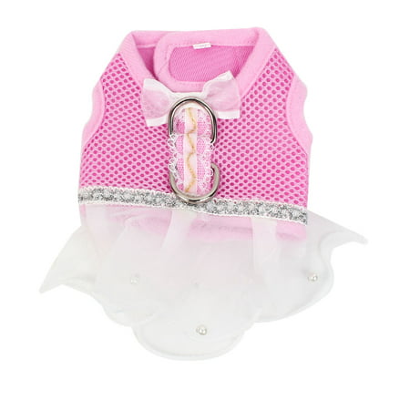 Unique Bargains Pet Dog Poodle Bowtie Accent Meshy Style Dress Apparel Skirt Pink White Size XS