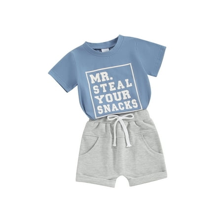 

Mioliknya Baby Boy Casual Short Sleeve Letter Tops + Elastic Waist Shorts Set