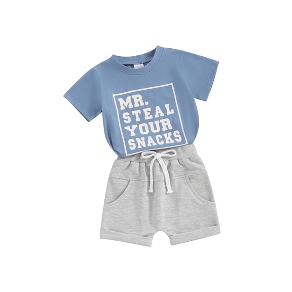 Bslissey Toddler Baby Boys Summer Clothes Short Sleeve Letter Print T-shirt Tops Elastic Waist Shorts 2Pcs Outfits 6M 12M 18M 24M 3T Infant Casual Short Pants Sets