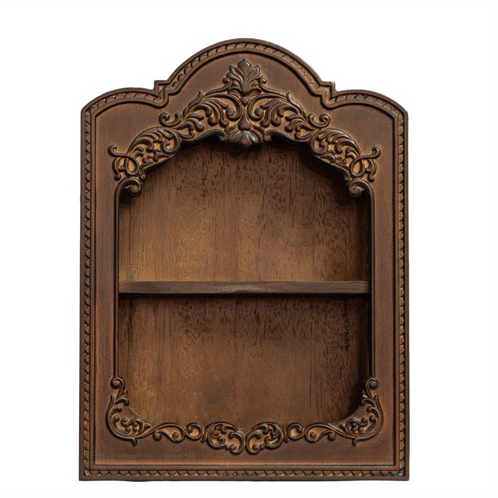 Solid Wood Relief Storage Shelf, Wooden Aromatherapy Perfume Decor Wall-mounted Organizer, French Vintage Carved Wall Cabinet, Small Jewelry Hanging Rack