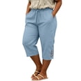 thumbnail image 6 of Womens Pull on Capris with Pockets, Plus Size Summer 3/4 Pants with Drawstring and Pocket Detail, Stretchy Solid Color Cropped Pants for Active Daily | TruHer,Light Blue 4XL, 6 of 6