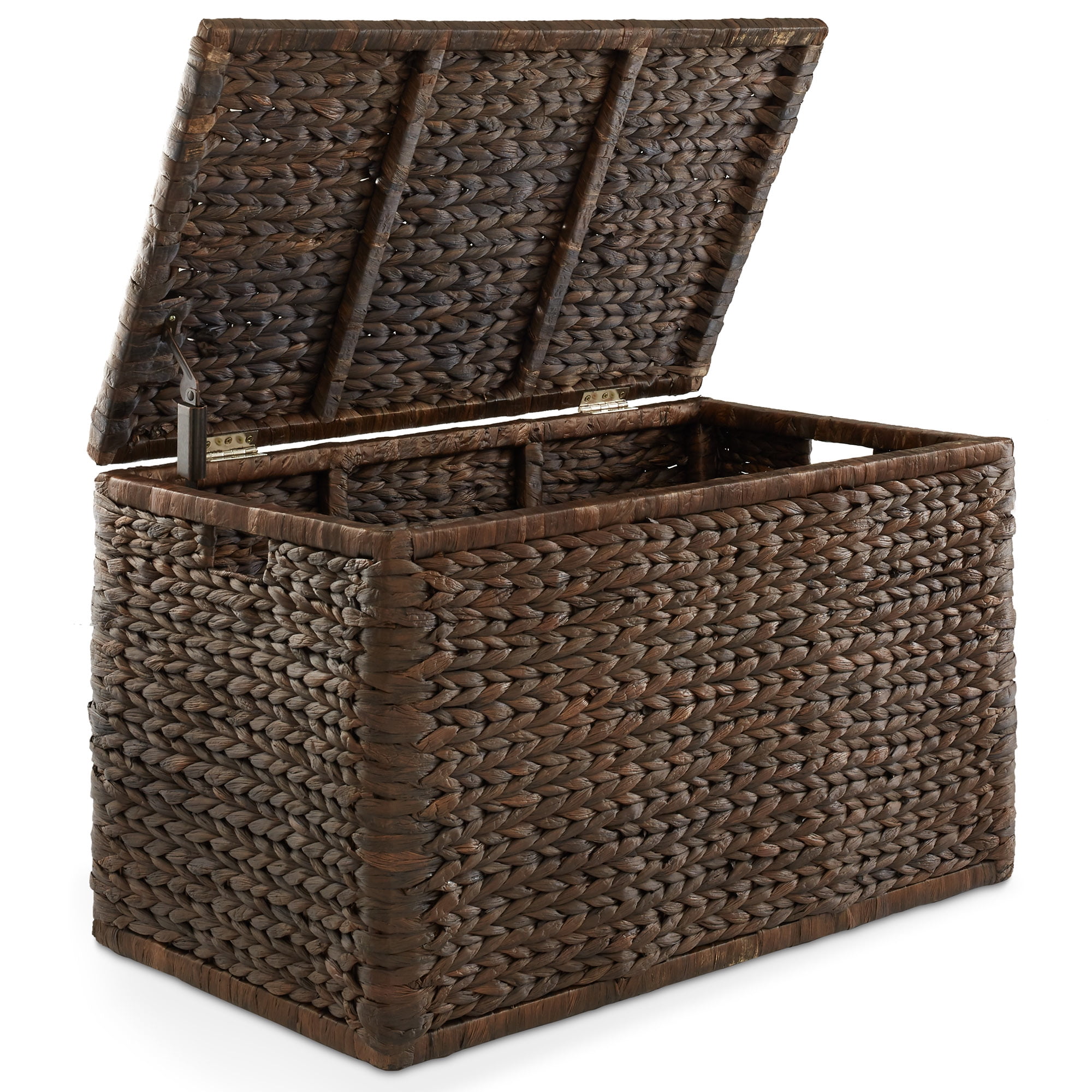 Casafield 30" Storage Chest with Lid, Handles, Safety Hinge - Espresso Dark Brown, Hyacinth Wicker Storage Trunk for Bedroom, Entry Way, Living Room