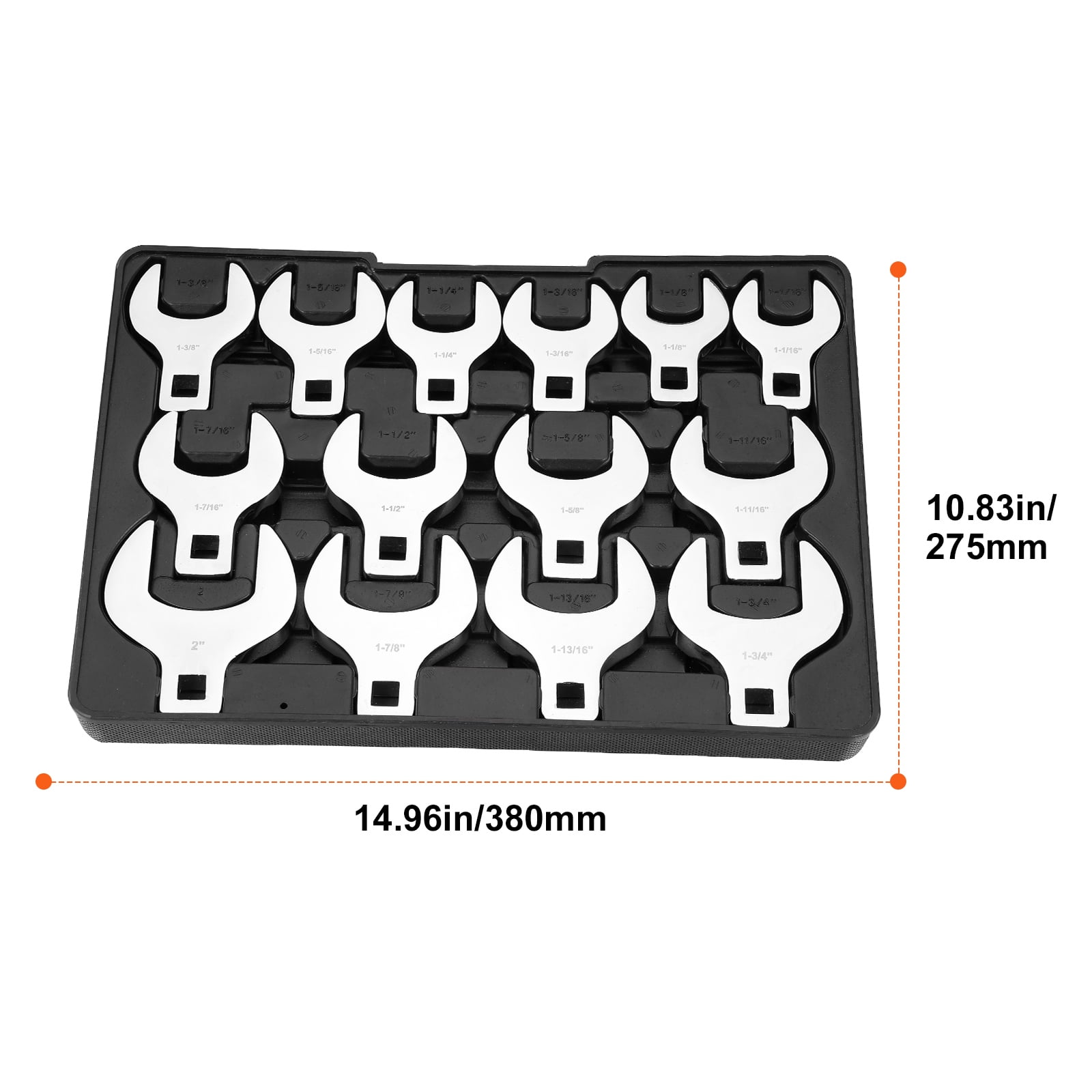 KFFKFF 14-Piece Premium 1/2" Drive Jumbo Crowfoot Wrench Set, 40CR Material with Laser Etched Sizing, Includes Standard SAE Sizes from 1-1/16" to 2" with Storage Tray