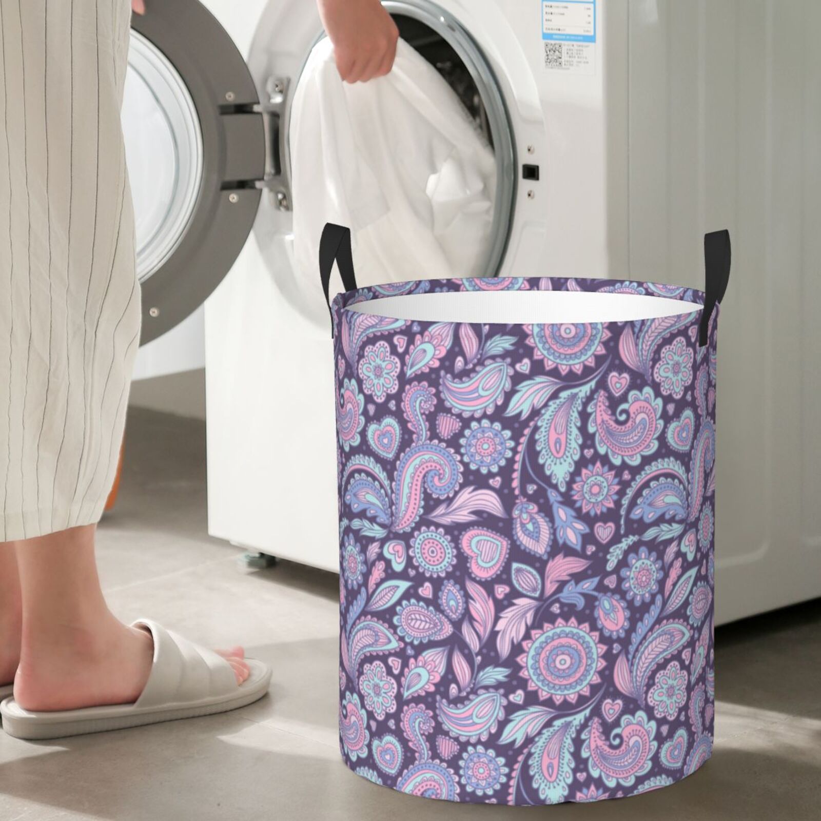 Large Laundry Basket with Handles - Paisley Print No.J91 Kids Baby Dirty Clothes Laundry Hamper for Bedroom Aesthetic