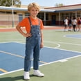 thumbnail image 5 of Mgmyaa Unisex Kids Solid Color Short Sleeve Crew Neck Top and Denim Overalls Jumpsuit with Socks 3-Piece Casual Set for Kids Ages 3-12, 5 of 9