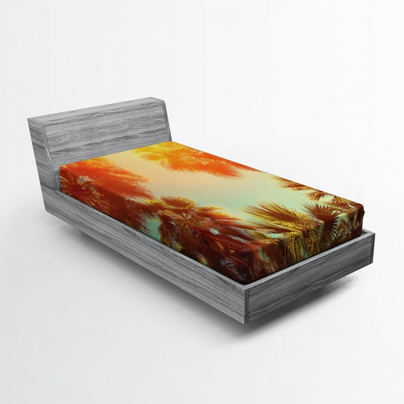 Ambesonne Tropical Fitted Sheet, Rest Under Trees, Twin XL Size, Orange Green