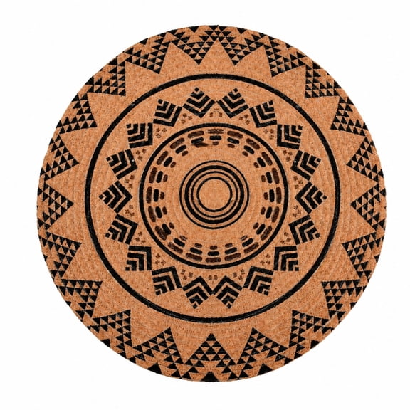 Round Printed Jute Table Mat Ethnic Geometric Design Dining Placemat Heat Resistant Anti Slip Table Decor
