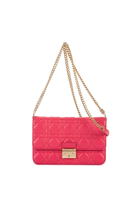 Pre-Owned Christian Dior Pink Miss Dior Wallet On Chain Shoulder Bag Cannage Leather