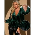 thumbnail image 2 of DARING DIVA Tie Waist Long Sleeve V Neck Blouse XS Dark Green, 2 of 6