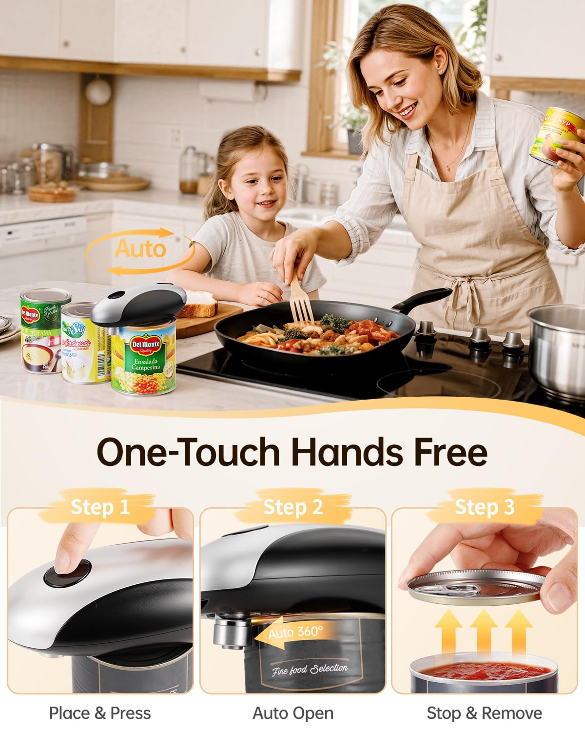USB rechargeable electric can opener - battery-powered, one-button automatic operation, magnetic lid bracket and smooth edge cutting, cordless, convenient for the elderly to use, can be used with all