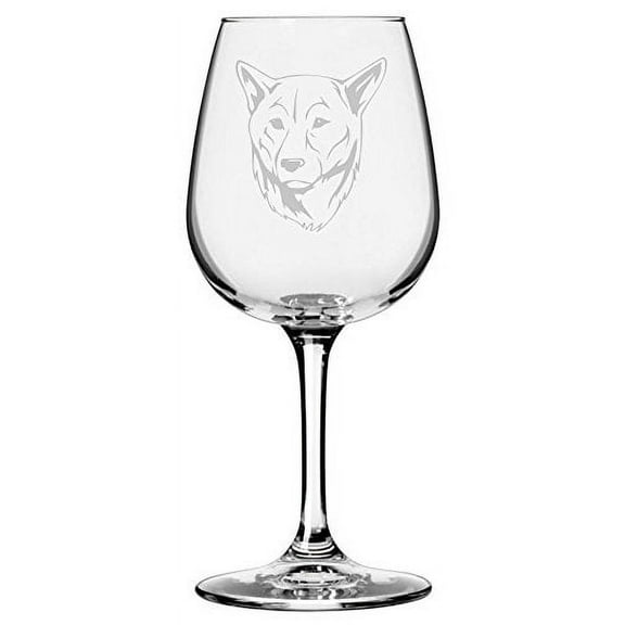 Kishu Dog Themed Etched 12.75oz Libbey Wine Glass