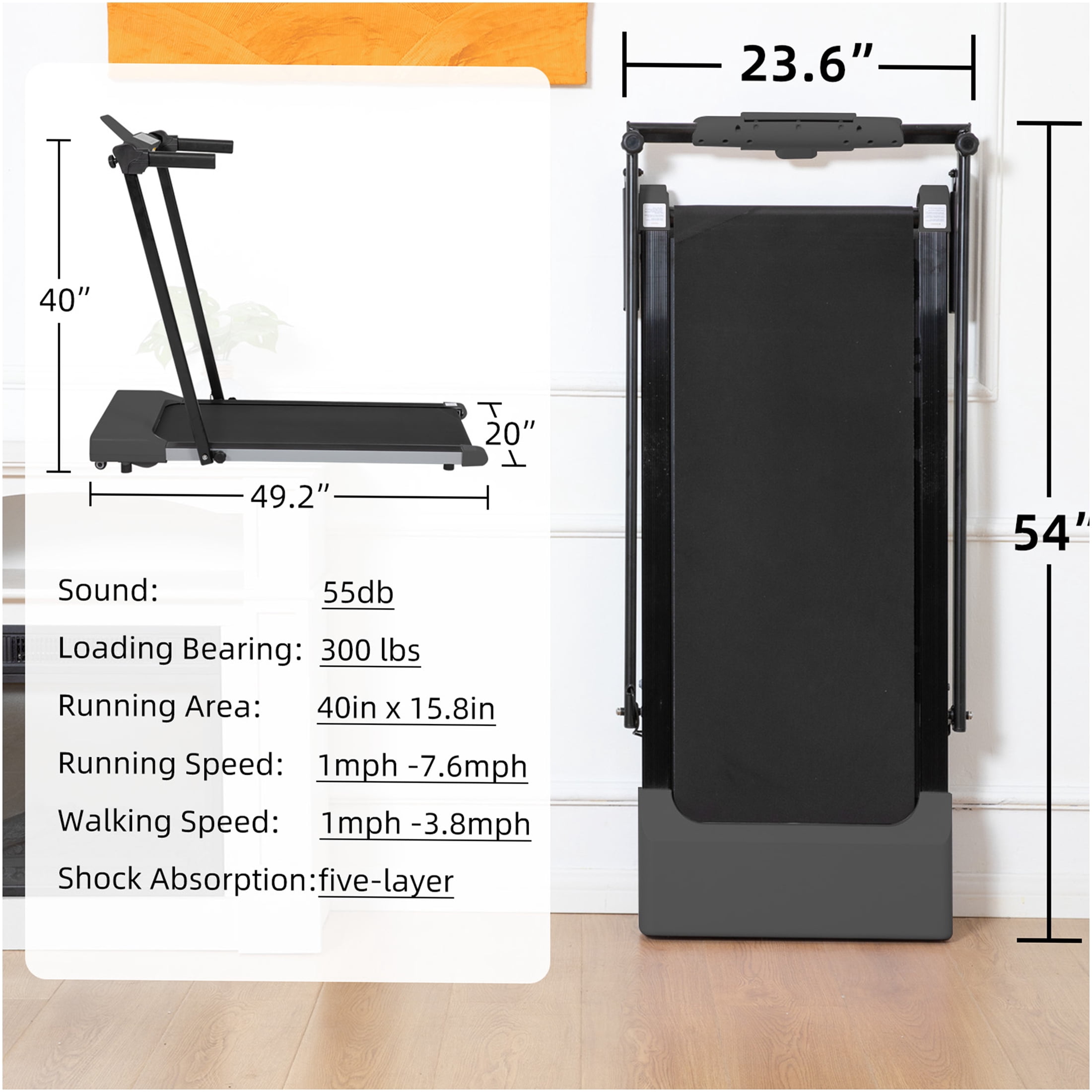 JERFIT Electric Treadmill for Home, 2.5HP Folding Treadmill with LED Display, 7.5MPH, 265LBS Capacity, Space Saving Design for Walking Jogging Running