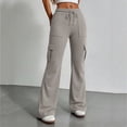 thumbnail image 7 of Ayolanni Hiking Women's Pants Solid Jogging Straight Leg Pants Gray Drawstring Elastic Waist Slim Cargo Pants with Pockets S, 7 of 7