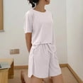 thumbnail image 4 of Women's Relaxed Cotton Pajama Set - Breathable Short Sleeve Shirt & Stretchy Shorts Comfy Two-Piece Sleepwear, Home Loungewear for Women,Gray One Size, 4 of 5