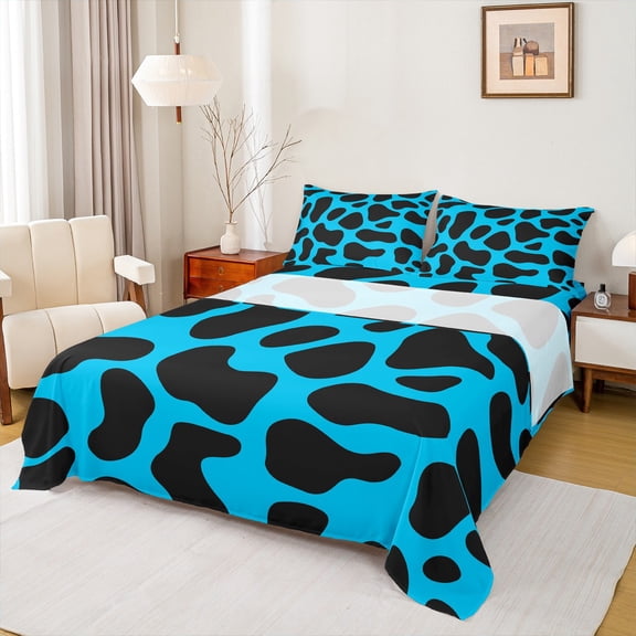 jejeloiu Chic Cheetah Print Twin Sheet Sets,Modern Minimalist Desgin Twin Fitted Sheet,Black Blue Flat Sheet For Men Women,Breathable Home Decor,3pcs