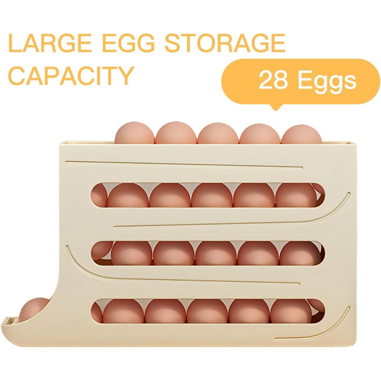 Egg Dispenser Automatic Rolling Egg Tray Organizer, Space Saving Refrigerator Egg Roller, Holds 28 Eggs Simultaneously，Works in The Refrigerator,Kitchen,Cabinets,and Dining Table (Grey)