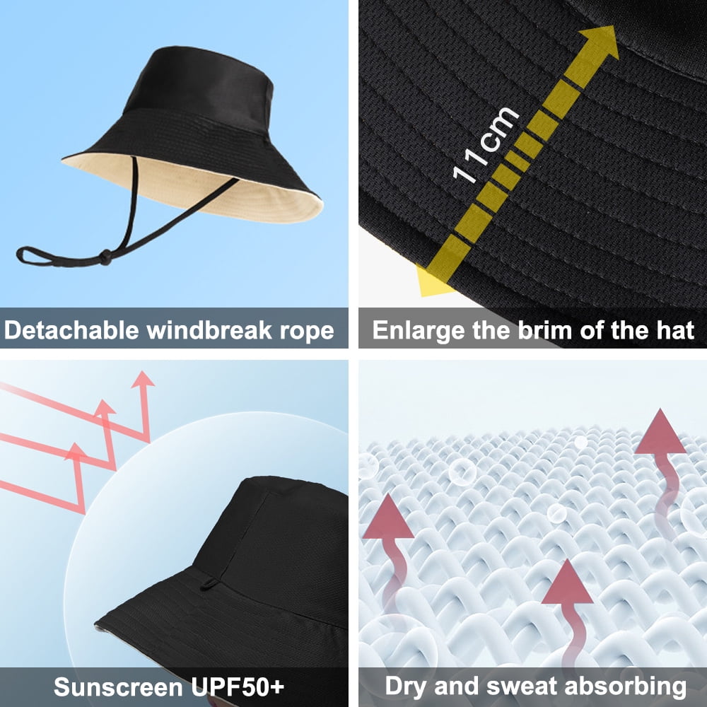 Fisherman hat female summer sunscreen cover face anti-ultraviolet large  brim sun hat double-sided hat - black and yellow