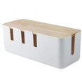 thumbnail image 1 of Caja de gestión de cables con tapa de madera, organizador de cables para TV, computadora y teléfono, 1 of 3