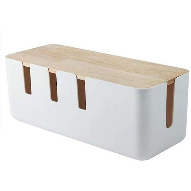 Caja de gestión de cables con tapa de madera, organizador de cables para TV, computadora y teléfono