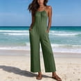 thumbnail image 4 of Women's Solid‑Color Spaghetti Strap Wide‑Leg Jumpsuit Front Tie V‑Neck Back Zipper Loose‑Fit One‑Piece Pants with Side Pockets Army Green S(S), 4 of 9