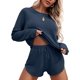 thumbnail image 1 of Conjunto de pijama de manga larga para mujer, pijama de punto gofre, cuello redondo, 1 of 5