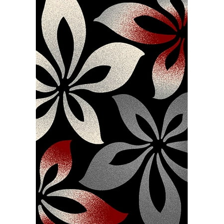 Black Red Rugs JEWEL 3D Effect Hand Carved Modern Contemporary Abstract 5X8 5x7 Rug 11303 Red Grey Gray Black for Bedroom, Living Room, Dining Room ()