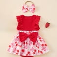 thumbnail image 2 of Nwiuh Newborn Girl Summer Outfit Cute Fly Sleeve Ruffle Knit Romper Dress Bowknot Hairband Infant Baby Clothes (Hot Pink, 12-18 Months), 2 of 9