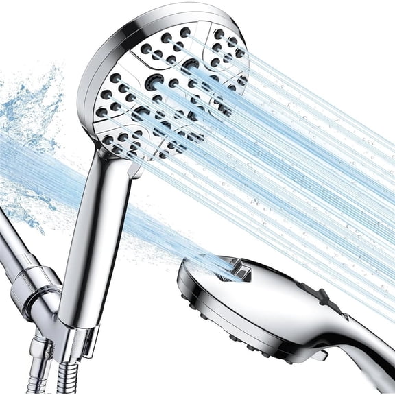 High Pressure Shower Head with Handheld, 8 Spray Settings Showerhead Built in Power Wash to Clean Tub and Pets, Hose, Adjustable Bracket, Brushed Nickel