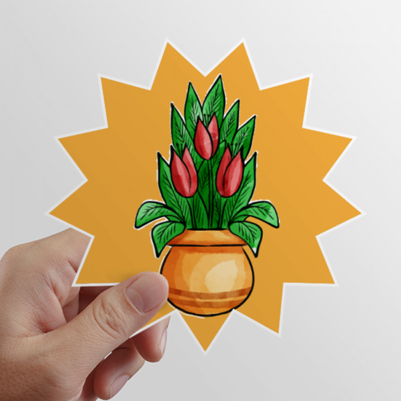 Red Potted Lily Cartoon Sun Vinyl Sticker Luggage Graffiti Flower Decal