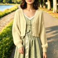thumbnail image 4 of Bibifish Womens Cable Knit Cardigan Sweaters Long Sleeve V Neck Cropped Button Front Cardigans, 4 of 6