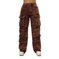 thumbnail image 2 of Mifsaly Womens Cargo Jeans Rhinestone High Waisted Straight Leg Cargo Denim Pants Baggy Y2K Trendy Streetwear with Multi Pockets L, 2 of 5