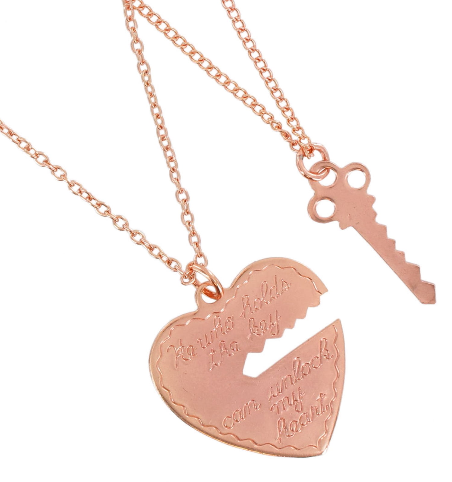 Rose Gold Tone Heart And Key Pendant 