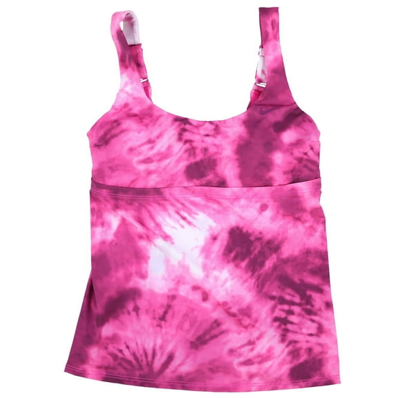Nike Women's Swim Tankini Adjustable Scoop-Neck Tie-Dye-Print Pink Extra Small