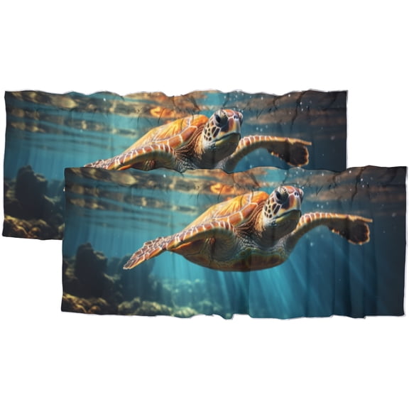 Teal Sea Turtle Valance Curtain for Kitchen Beach Coastal Theme Ocean Nautical Beach Window Valance for Living Room Bedroom, Kitchen Valance Rod Pocket Window Decor Curtain 54 by 18 in, 2 Panel